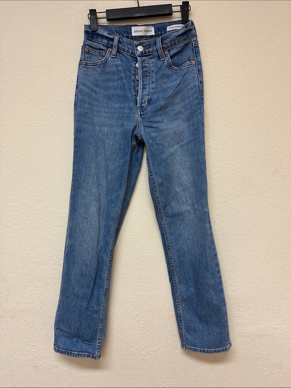 Denim Forum Women's Arlo high rise straight leg Blue Jeans 25